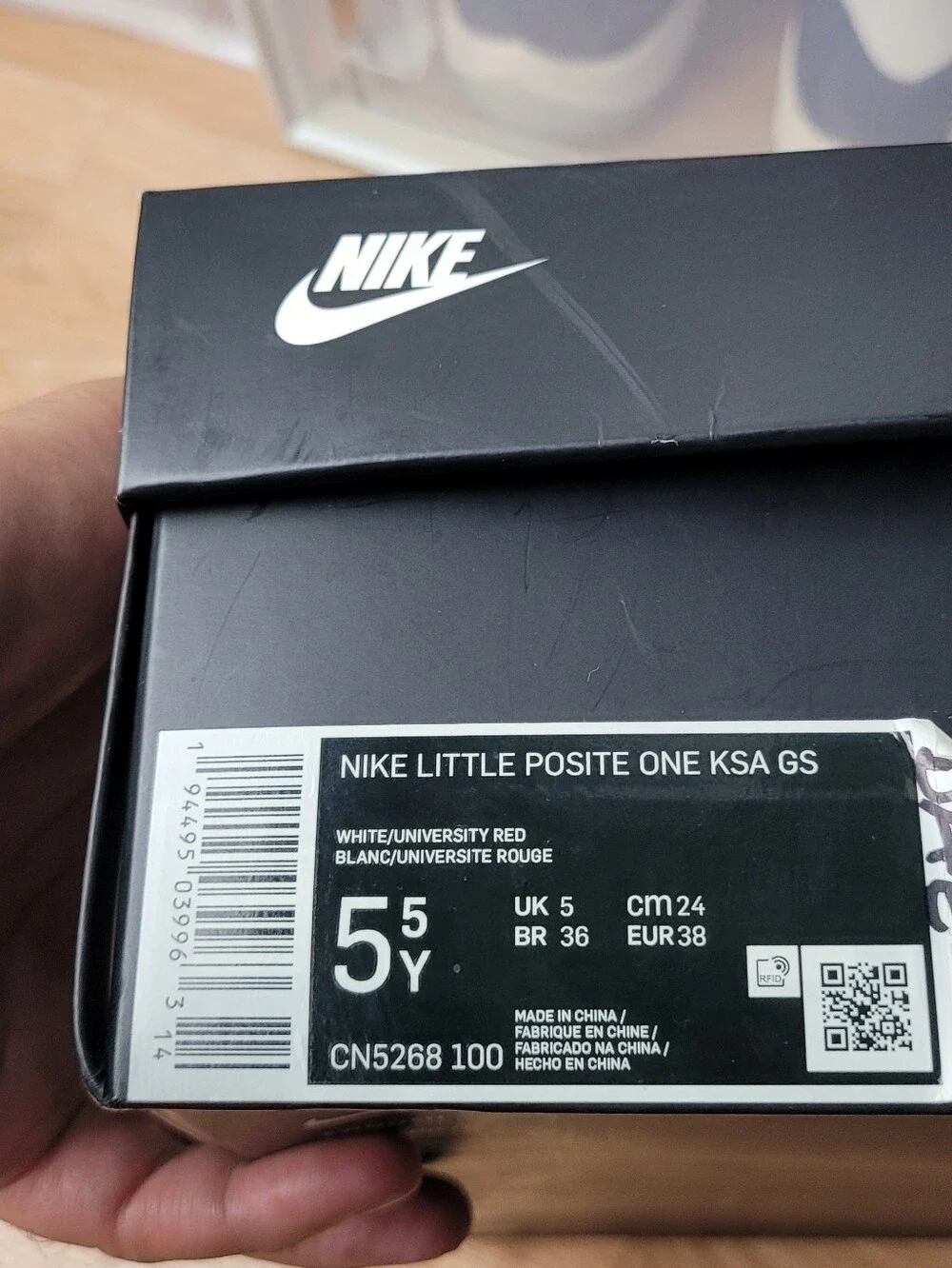 %Nike Little Posite One KSA Boys Size 5.5Y White Red cn5268-100 A 11